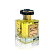 French Avenue Divin Asylum Eau de Parfum 100ml Flakon mit kunstvoller goldener Verschlusskappe.