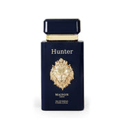 Schwerer und luxuriöser 100-ml-Flakon des Maison Asrar Hunter Eau de Parfum für Herren vor neutralem Hintergrund.