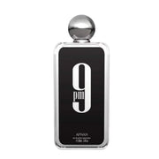 Das elegante, minimalistisch gestaltete 100ml-Flakon des Herrenparfums Afnan 9 PM mit einer glänzenden Verschlusskappe vor hellem Hintergrund.