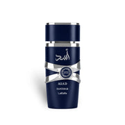 Schwerer Luxusflakon des Lattafa Asad Zanzibar Limited Edition Eau de Parfum 100ml mit edlen Applikationen vor elegantem Hintergrund – exklusiv online bei dinar.at