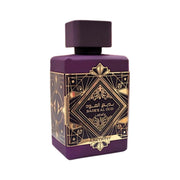 Lattafa Bade'e Al Oud Amethyst Eau de Parfum tiefvioletter 100ml Flakon mit goldenen Verzierungen