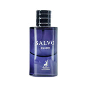 Schwerer 60ml Luxusflakon des Maison Alhambra Salvo Elixir Eau de Parfum für Herren mit markantem Glasboden vor elegantem Hintergrund – exklusiv bei dinar.at