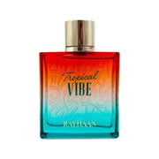 Luxuriöser, tropisch-gelber Glasflakon von Rayhaan Tropical Vibe 100ml mit goldenen Details und schwerem Verschluss im Onlineshop dinar.at.