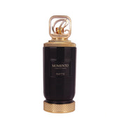 Eleganter, schwerer schwarzer 100ml Flakon von RiiFFS Momento Extrait de Parfum mit goldener Kappe bei dinar.at.