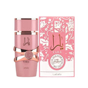  Luxuriöser rosagoldener Flakon von Lattafa Yara Elixir Eau de Parfum 100ml mit elegantem, gemustertem Gehäuse – exklusiv im dinar.at Onlineshop.