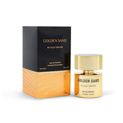 Luxuriöser und schwerer 100-ml-Flakon des Gulf Orchid Golden Sand Eau de Parfum für Damen und Herren vor neutralem Hintergrund.