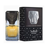 Majestätischer schwarzer Designer-Flakon von Lattafa Fahad Eau de Parfum 80ml mit prunkvoller goldener Kappe exklusiv erhältlich bei Dinar Parfums Wien