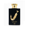 Luxuriöser, schwerer schwarzer 100-ml-Flakon des Lattafa Pride Ishq Al Shuyukh Gold Eau de Parfum mit dreidimensionalem goldenen Akzent vor neutralem Hintergrund.
