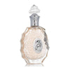 Eleganter, geschwungener Glasflakon von Lattafa Rouat Al Musk 100ml mit kunstvollem, silbernem Metalldetail im Onlineshop 