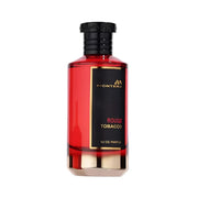 Eleganter, tiefroter 100ml Design-Flakon von Fragrance World Montera Rouge Tobacco Eau de Parfum für Damen und Herren bei dinar.at.