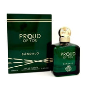 Majestätischer, schwerer Designer-Flakon von Fragrance World Proud of You Sándalo Eau de Parfum 100ml für Herren exklusiv erhältlich bei Dinar Parfums Wien.