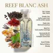 Hochwertiger, facettierter 150ml Luxusflakon von REEF Perfumes Blanc Ash Eau de Parfum aus der exklusiven Winter-Kollektion bei dinar.at.