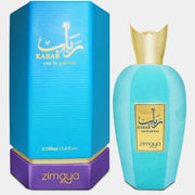 Eleganter, samtig-blauer 100ml Design-Flakon von Zimaya Rabab Blue Eau de Parfum mit goldener Kappe bei dinar.at.