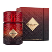 Prachtvoller, tiefroter 100ml Luxusflakon von RiiFFS Golden Elixir Crimson Extrait de Parfum mit opulenter goldener Kappe bei dinar.at.