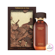 Majestätischer, dunkel-eleganter Designer-Flakon von French Avenue Tobacco D’Feu Eau de Parfum 100ml mit goldenen Akzenten exklusiv erhältlich bei Dinar Parfums Wien.