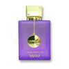 Prachtvoller, gefrosteter lila-goldener Flakon des Armaf Club De Nuit Maleka Eau de Parfum für Damen auf www.dinar.at.