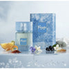 Der eisblaue, moderne Flakon von Riiffs Freeze Extrait de Parfum 100 ml neben der originalen, eleganten Verpackung von Dinar Parfums Wien.
