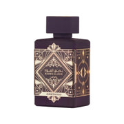 Lattafa Bade'e Al Oud Amethyst Eau de Parfum tiefvioletter 100ml Flakon mit goldenen Verzierungen