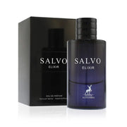 Schwerer 60ml Luxusflakon des Maison Alhambra Salvo Elixir Eau de Parfum für Herren mit markantem Glasboden vor elegantem Hintergrund – exklusiv bei dinar.at