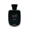 Schwerer, anthrazit-schwarzer Parfumflakon von Rasasi Hawas Black for Him 100ml mit der ikonischen Schlangen-Verschlusskappe im Onlineshop dinar.at